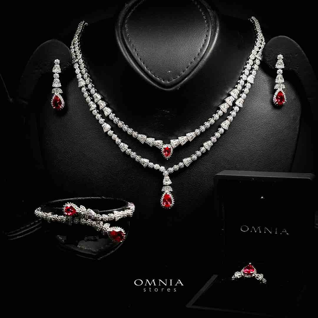 Omnia Ethereal Red Drop Luxury Bridal Full Set in High Quality Rhodium Plated Zircon Stones - OMNIASTORES UAE