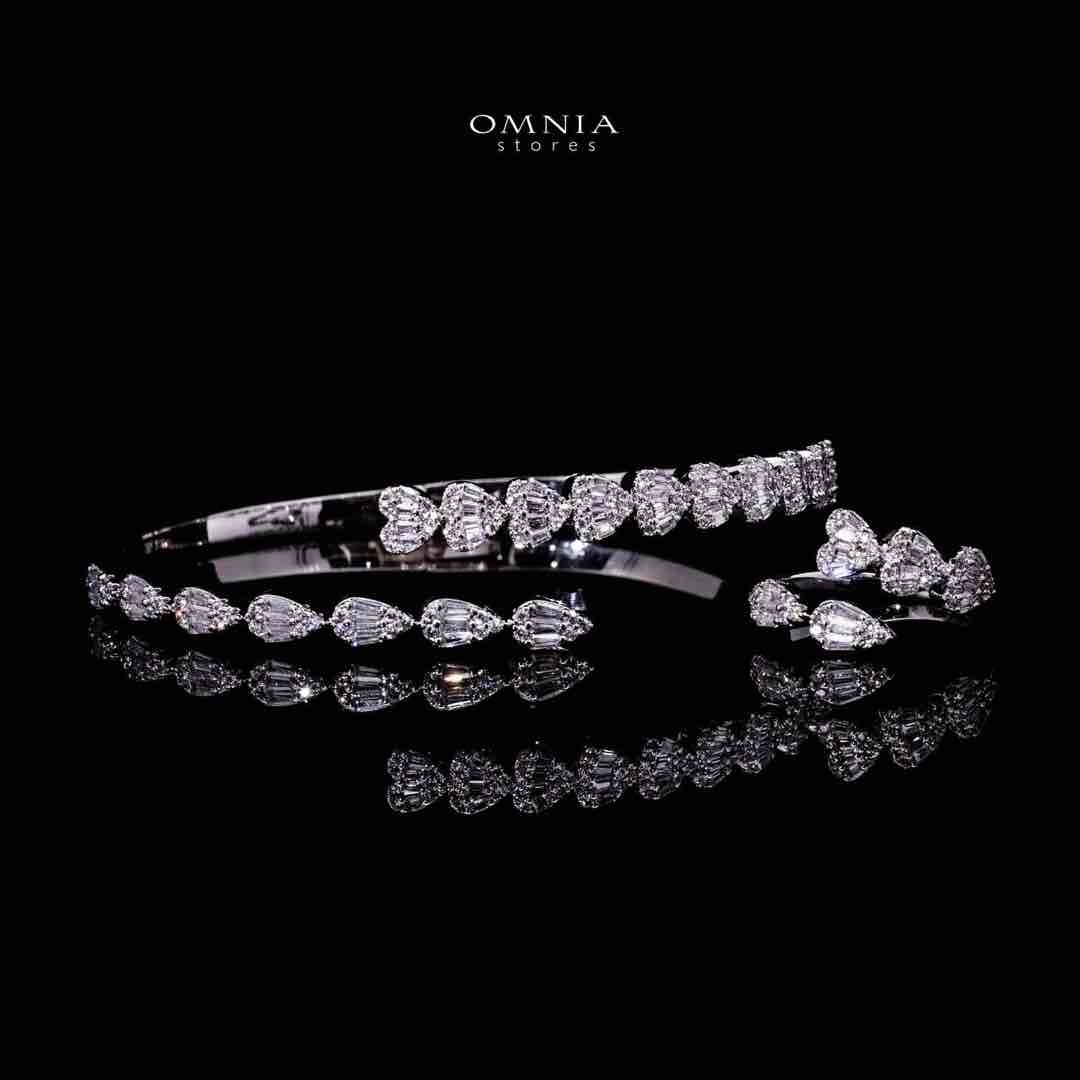 Omnia Barzah Luxury White Heart Bracelet & RIng Set in High Quality Zircon Stone Rhodium Plated - OMNIASTORES UAE