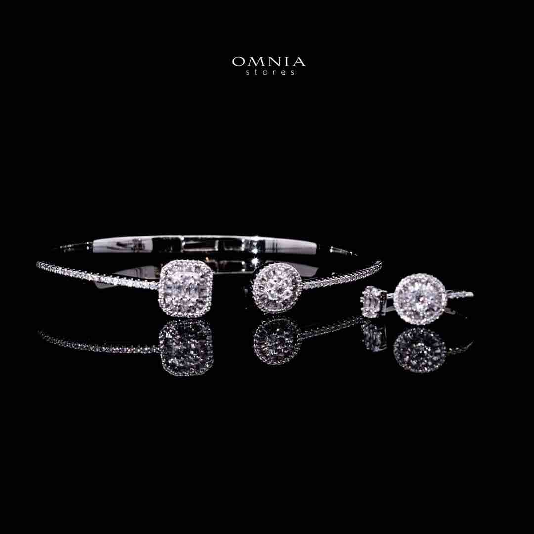 Omnia Afifah Luxury White Bracelet & RIng Set in High Quality Zircon Stone Rhodium Plated - OMNIASTORES UAE