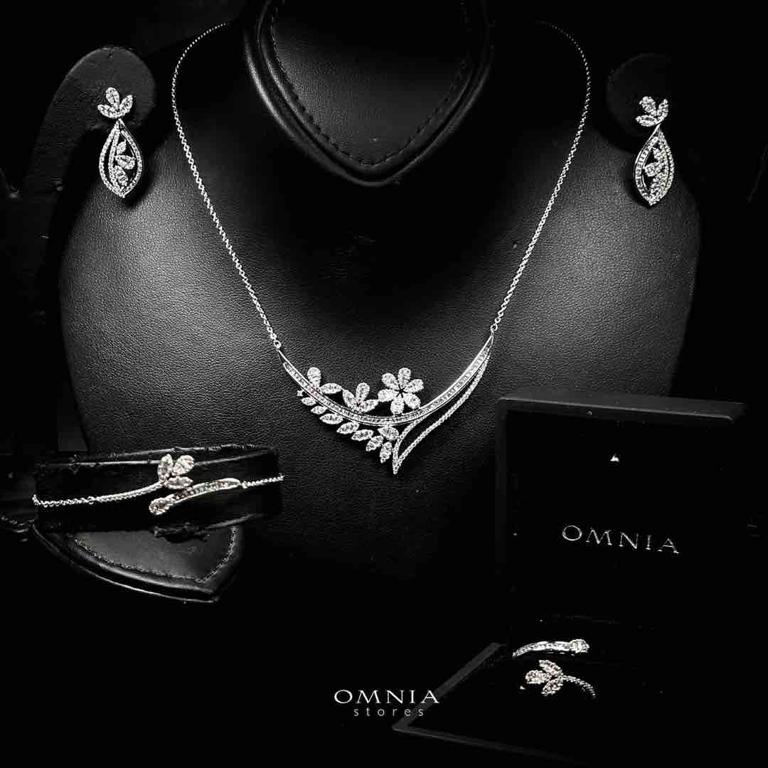 Omnia Celina Luxury White Full Set in High Quality Zircon Stone Rhodium Plated - OMNIASTORES UAE