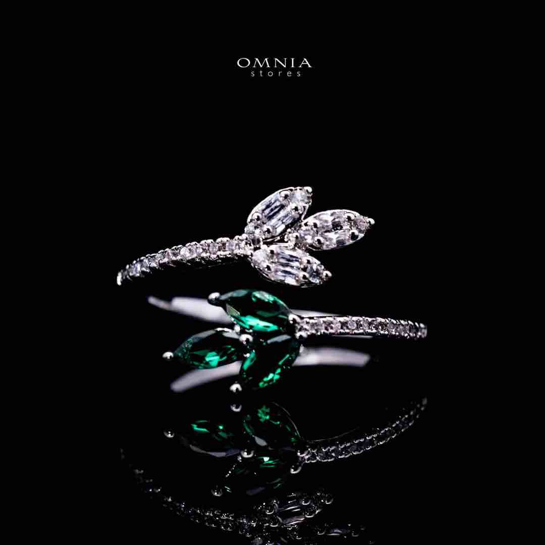 Omnia Leyla Luxury White & Green Necklace, Earrings & Ring Set in High Quality Zircon Stone Rhodium Plated - OMNIASTORES UAE