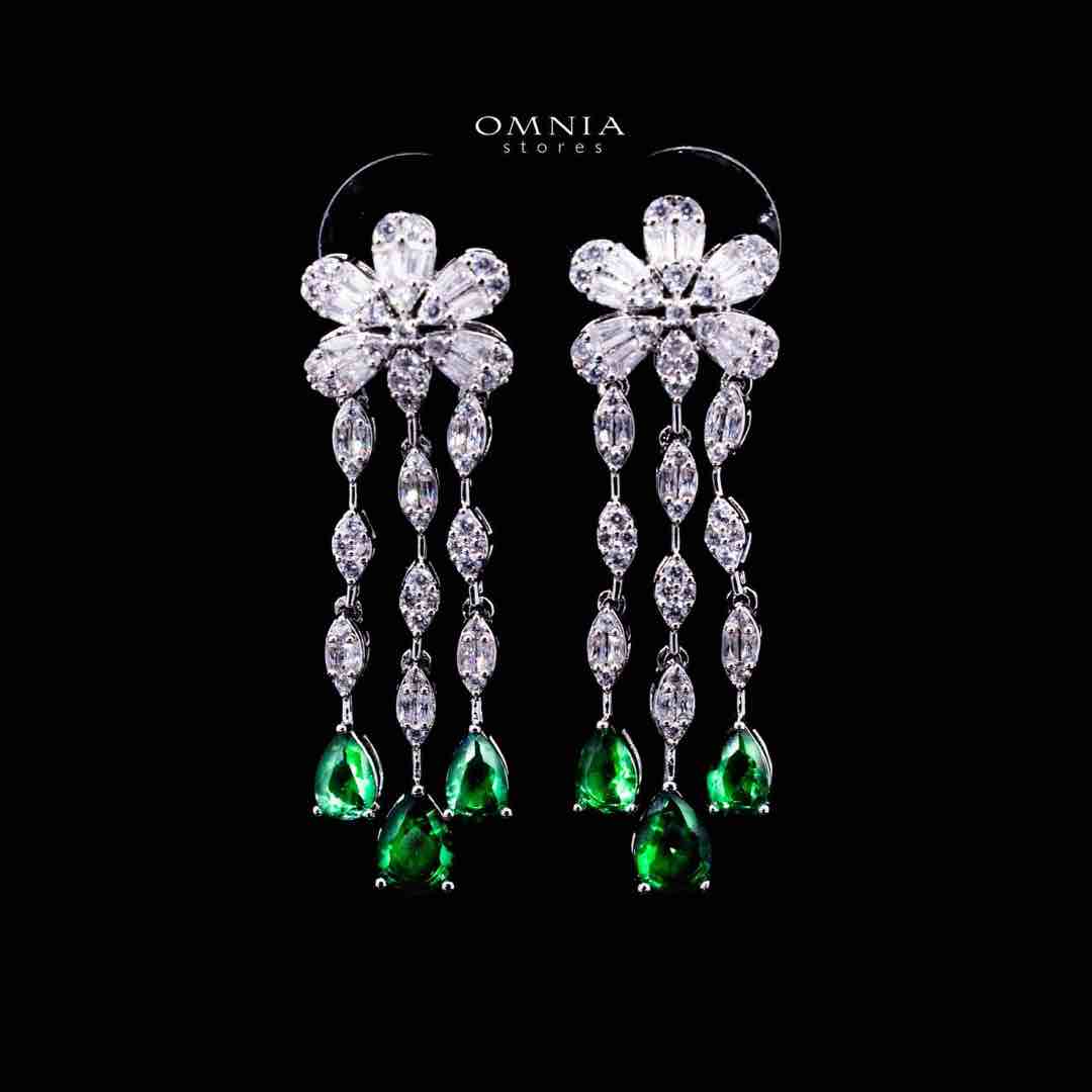 Omnia Alisha Luxury White & Green Necklace, Earrings & Ring Set in High Quality Zircon Stone Rhodium Plated - OMNIASTORES UAE