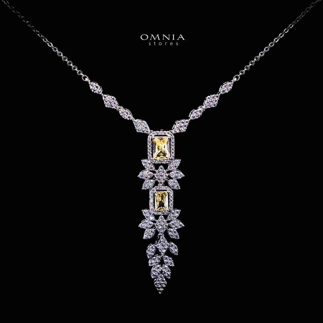 Omnia Saniyah Luxury White & Yellow Necklace, Earrings & Ring Set in High Quality Zircon Stone Rhodium Plated - OMNIASTORES UAE