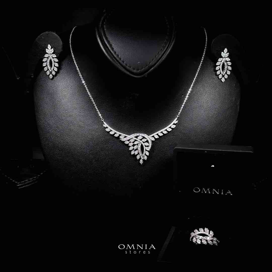 Omnia Leilah Luxury White Necklace, Earrings & Ring Set in High Quality Zircon Stone Rhodium Plated - OMNIASTORES UAE