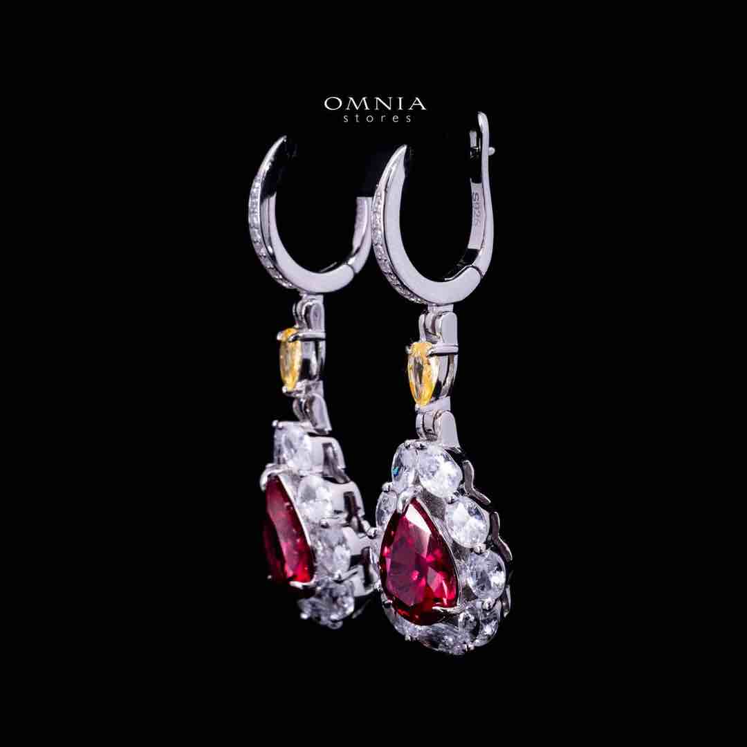 Omnia Amarah Red & Yellow Stone Drop Earrings in 925 Silver with High Quality Simulated Diamonds - OMNIASTORES UAE