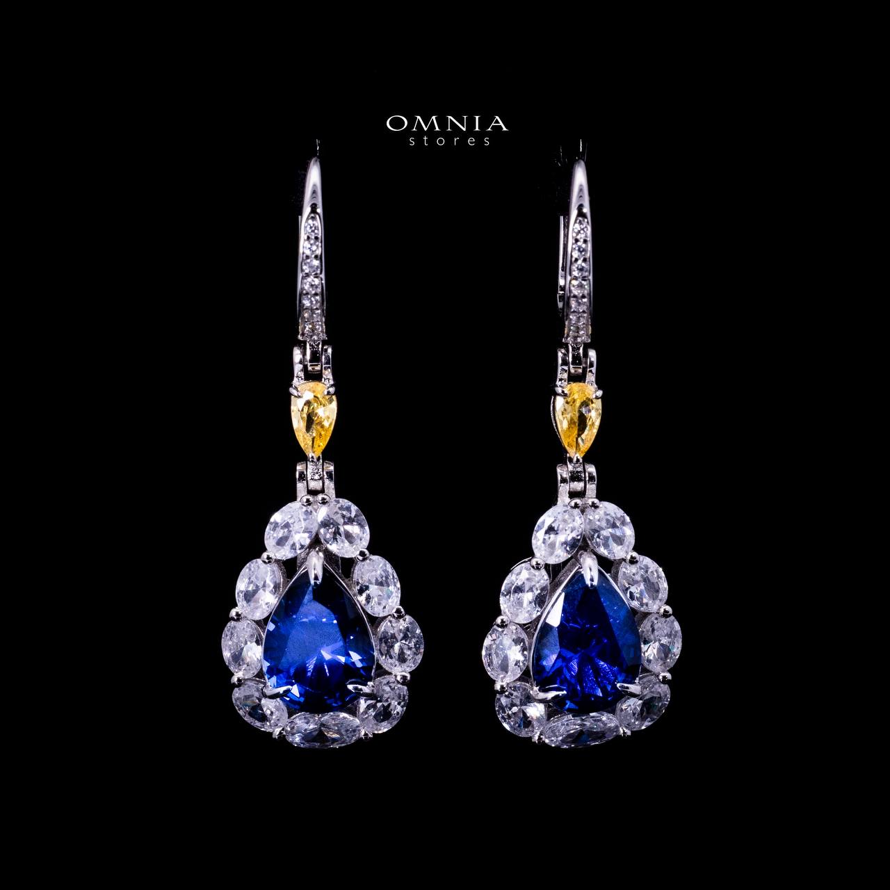 Omnia Amarah Blue & Yellow Stone Drop Earrings in 925 Silver with High Quality Simulated Diamonds - OMNIASTORES UAE