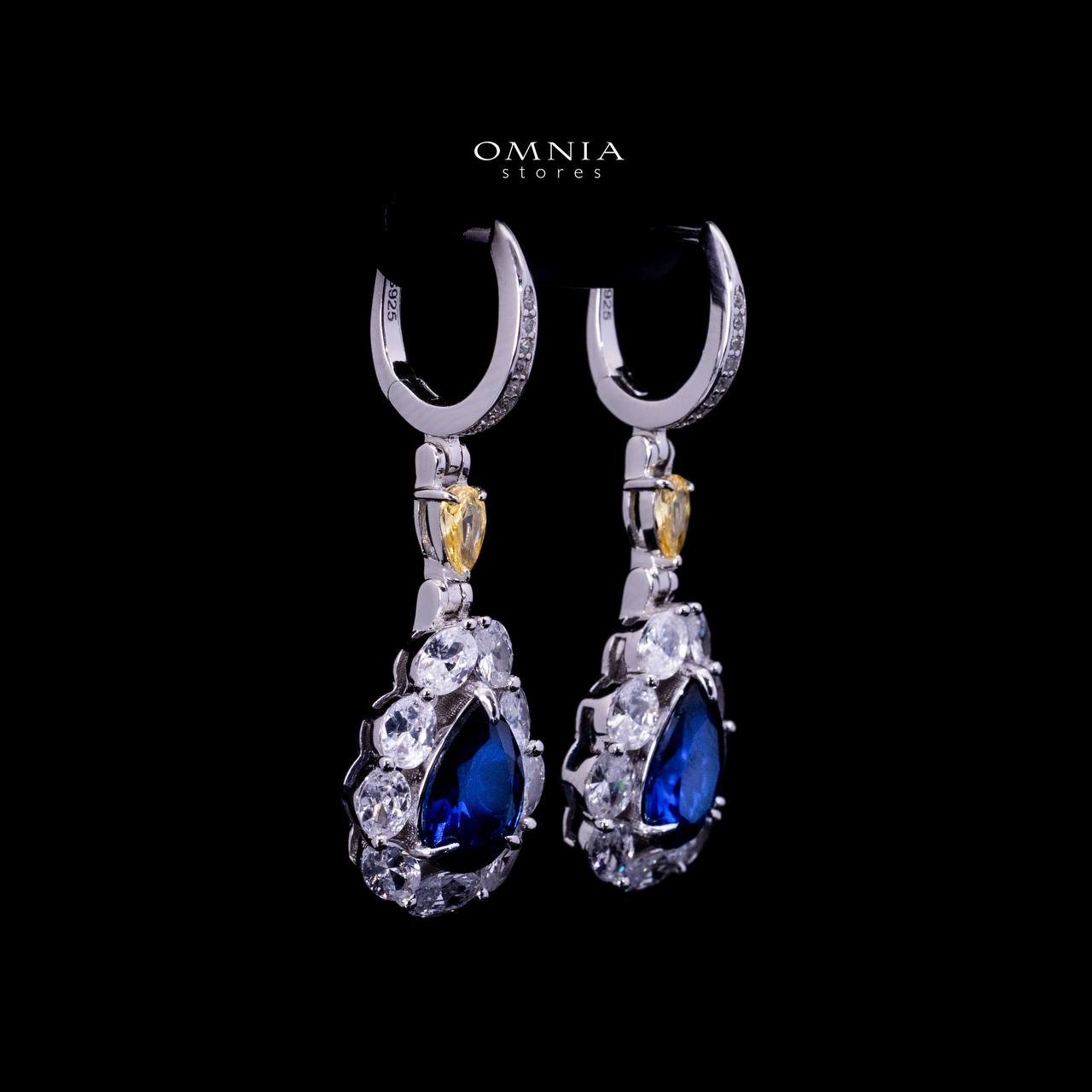 Omnia Amarah Blue & Yellow Stone Drop Earrings in 925 Silver with High Quality Simulated Diamonds - OMNIASTORES UAE