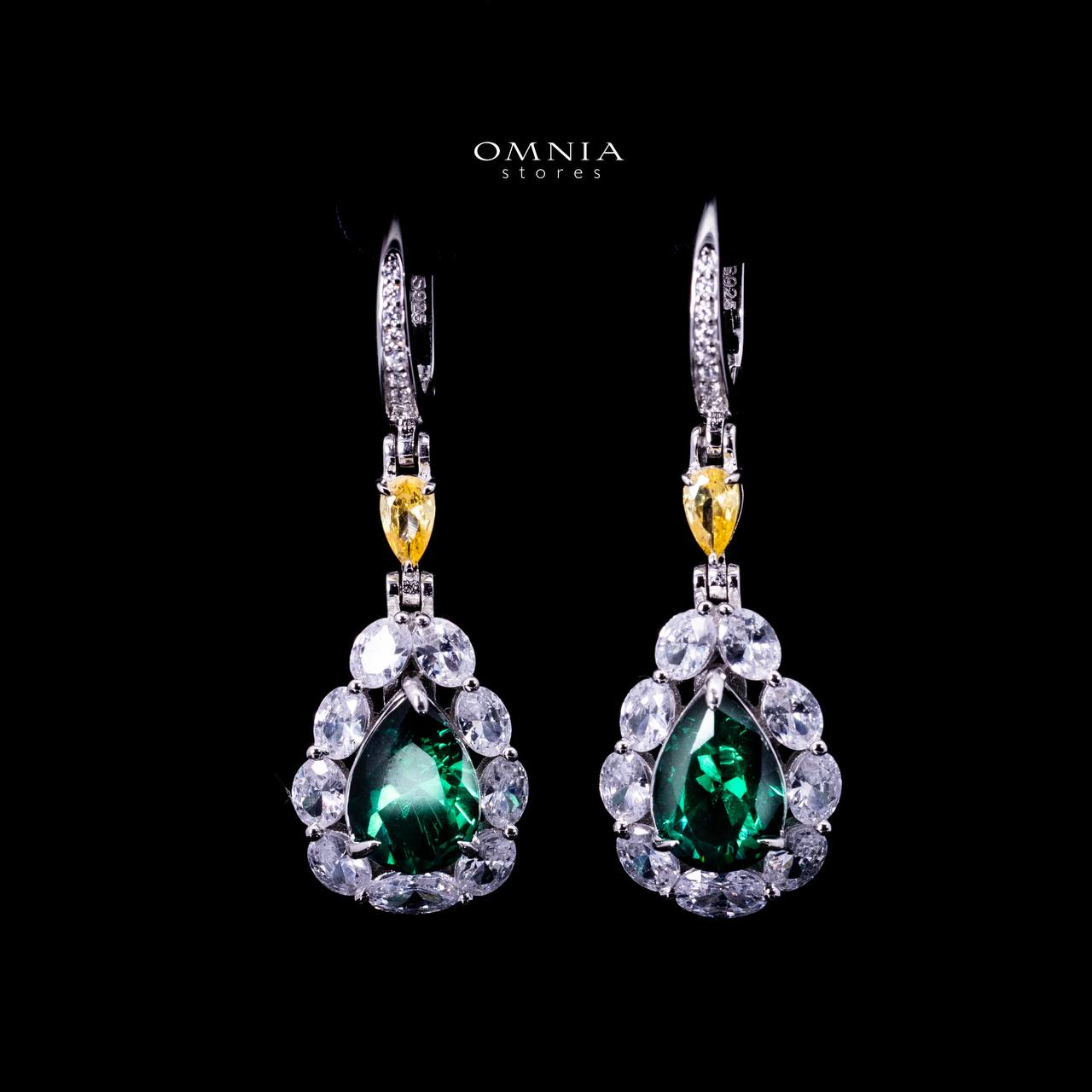 Omnia Amarah Green & Yellow Stone Drop Earrings in 925 Silver with High Quality Simulated Diamonds - OMNIASTORES UAE