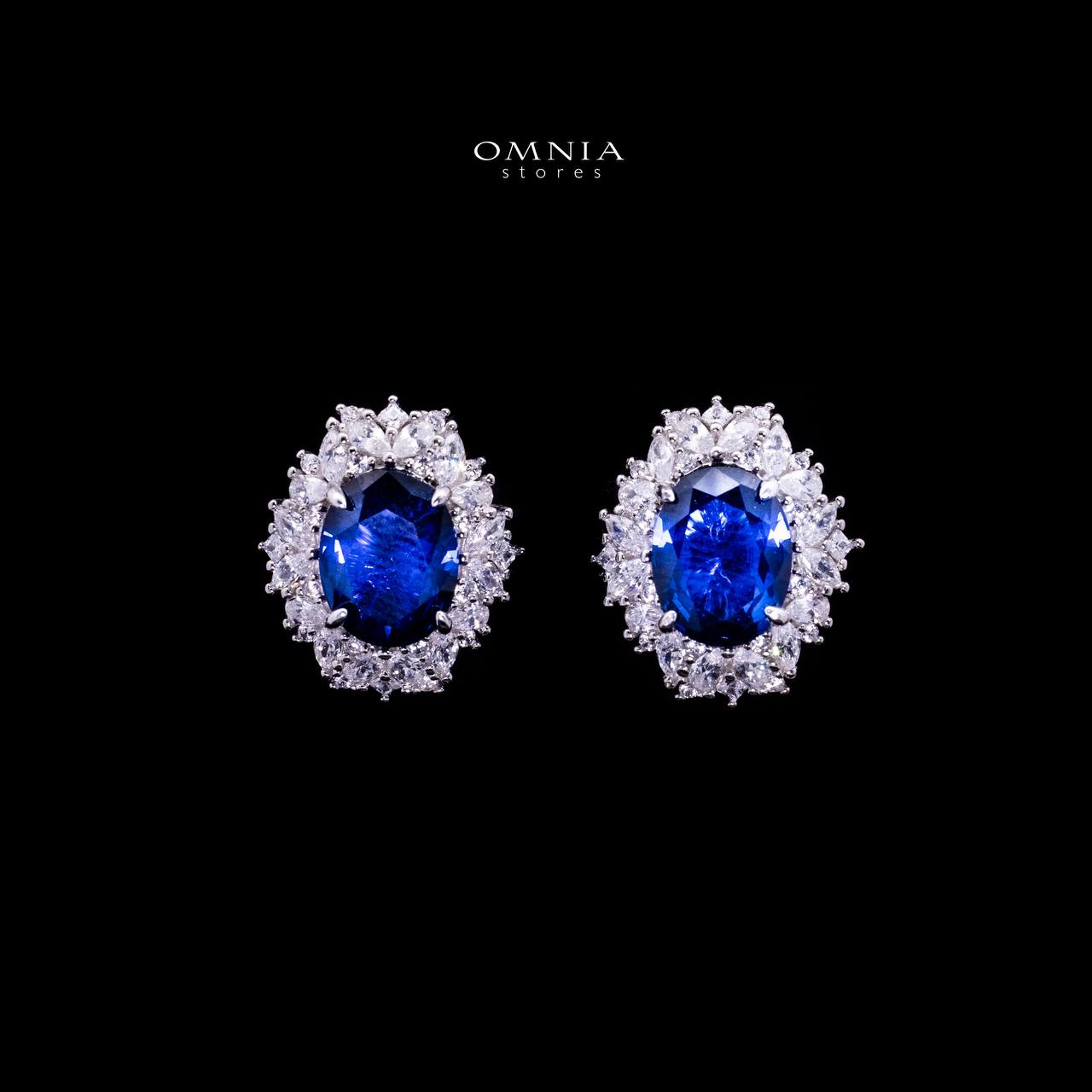 Omnia Anayah Royal Blue Stone Stud Earrings in 925 Silver with High Quality Simulated Diamonds - OMNIASTORES UAE