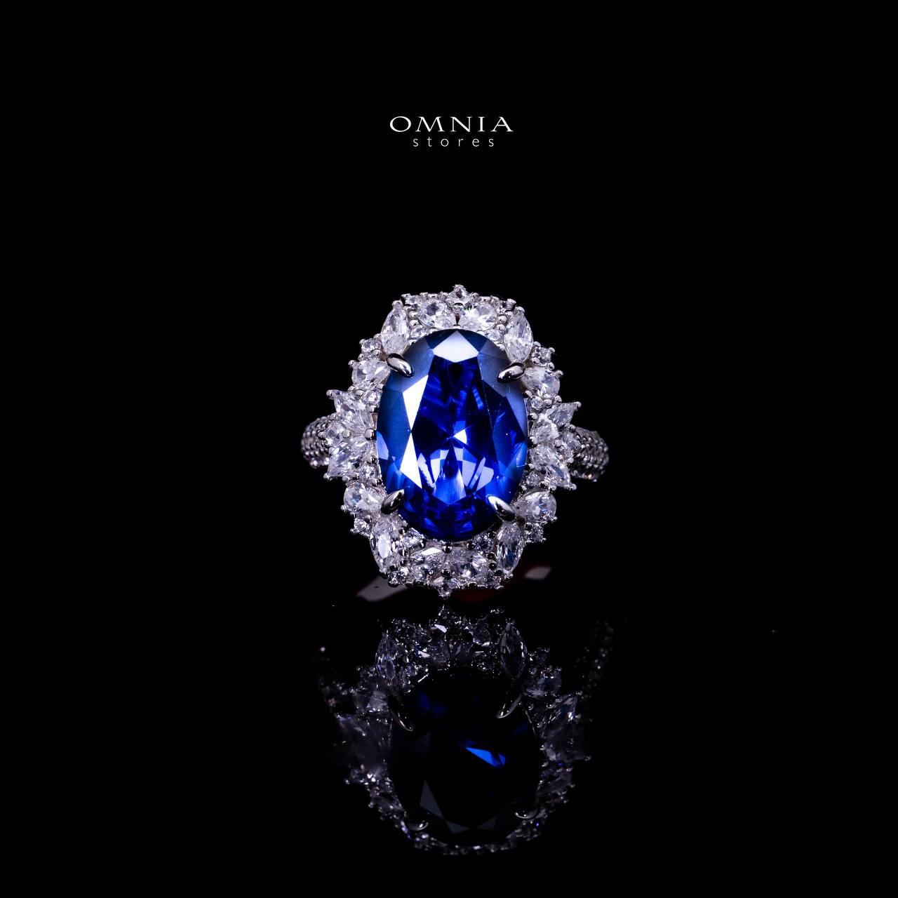 Omnia Anayah Royal Blue Stone Silver Ring in 925 Silver with High Quality Simulated Diamonds - OMNIASTORES UAE