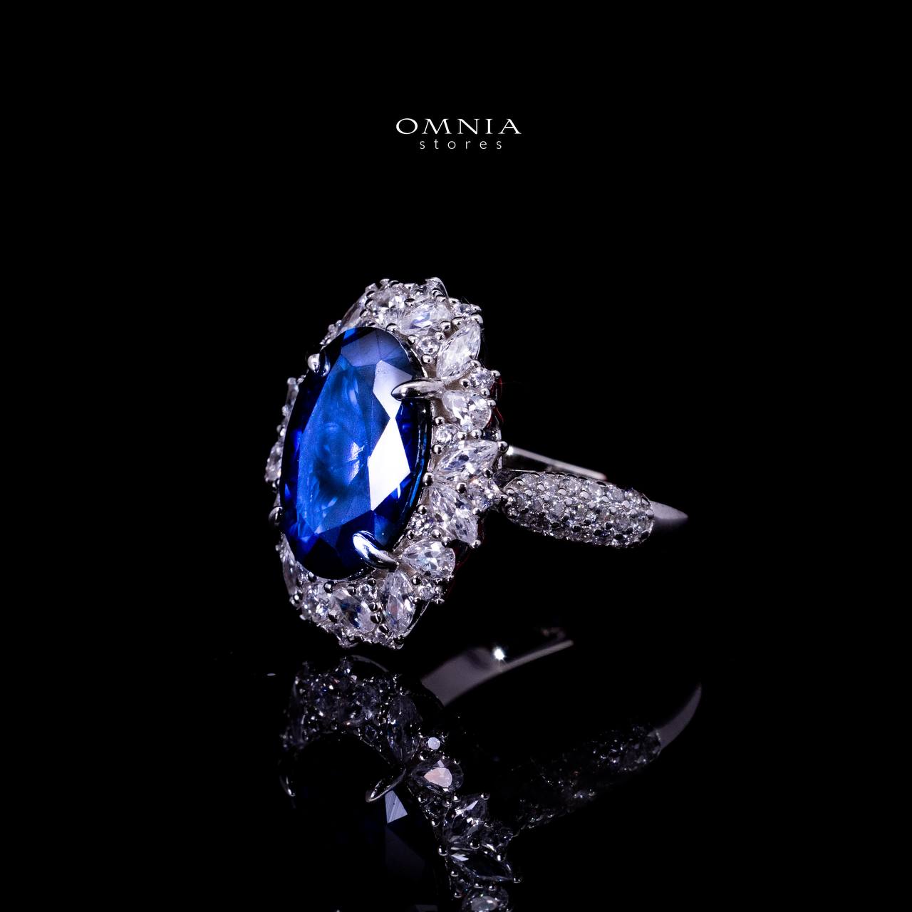 Omnia Anayah Royal Blue Stone Silver Ring in 925 Silver with High Quality Simulated Diamonds - OMNIASTORES UAE