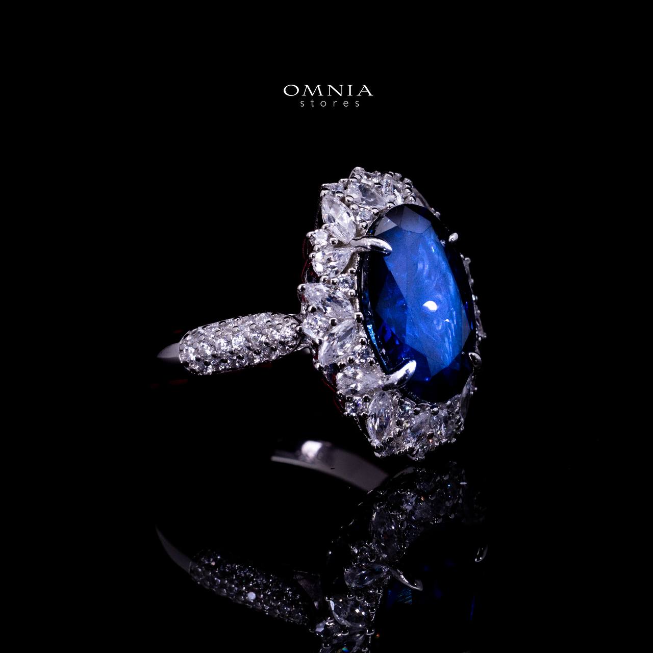 Omnia Anayah Royal Blue Stone Silver Ring in 925 Silver with High Quality Simulated Diamonds - OMNIASTORES UAE