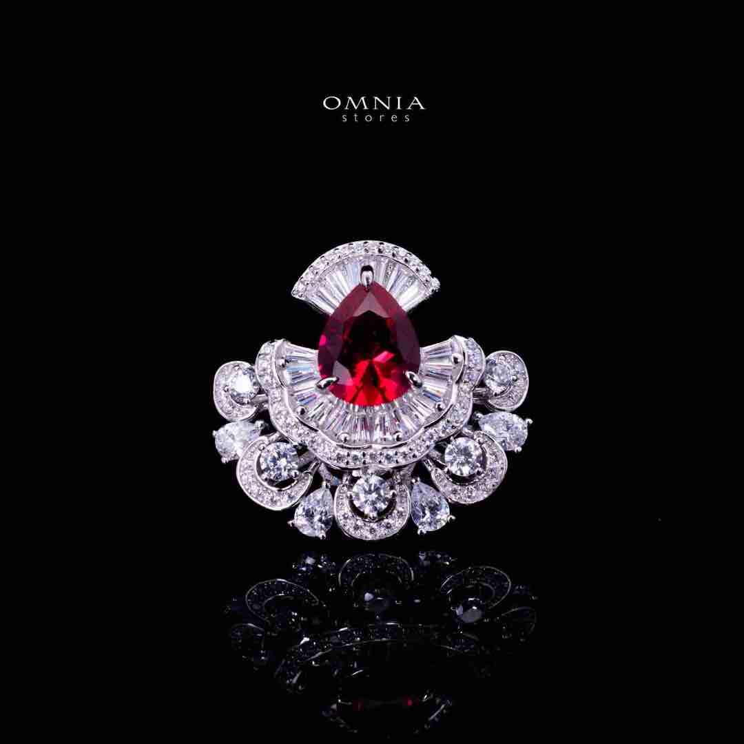 Omnia Aleyna Red Stone Silver Ring in 925 Silver with High Quality Simulated Diamonds - OMNIASTORES KSA