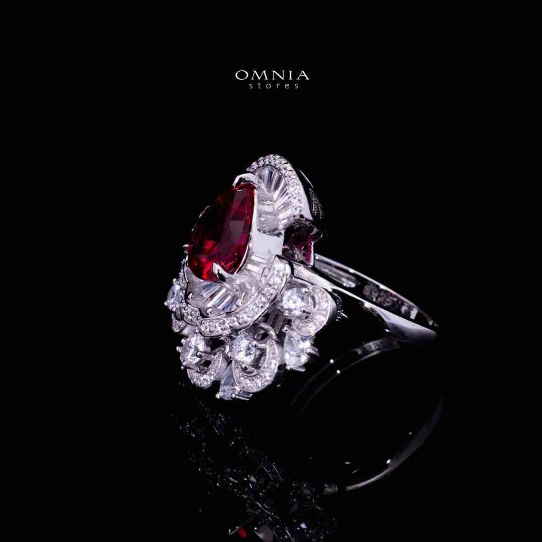 Omnia Aleyna Red Stone Silver Ring in 925 Silver with High Quality Simulated Diamonds - OMNIASTORES KSA