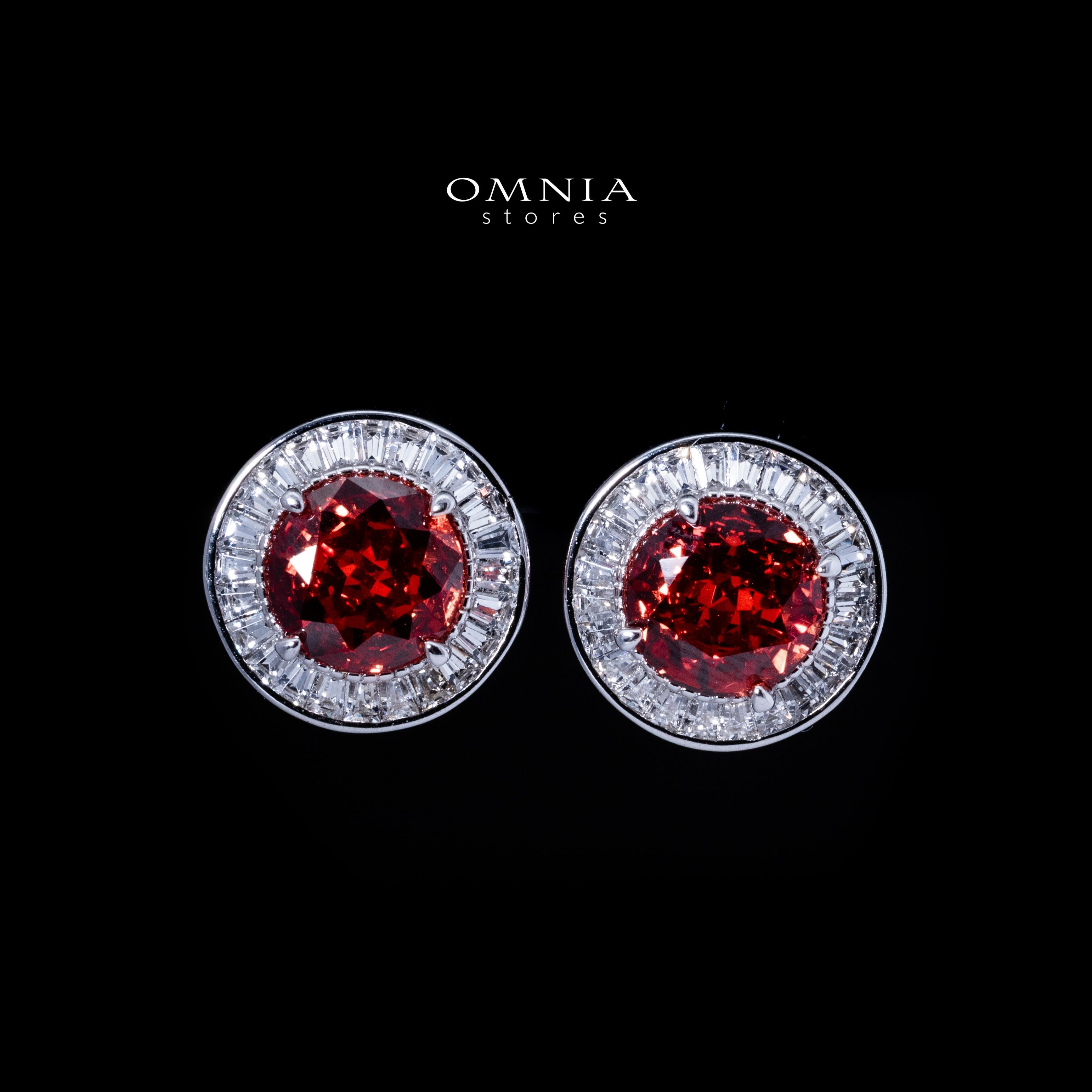 Omnia Sanaa Red Stud Earrings in 925 Silver with High Quality Iced Cut Stone - OMNIASTORES UAE