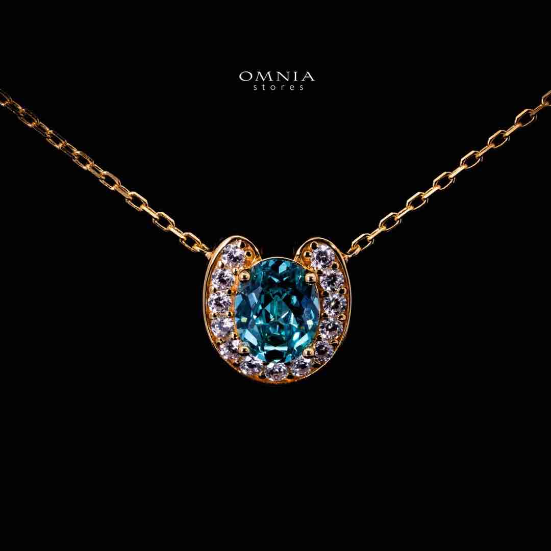 Omnia Amyra Sky Blue Stone Gold Pendant Necklace in 925 Silver with High Quality Simulated Diamonds - OMNIASTORES UAE