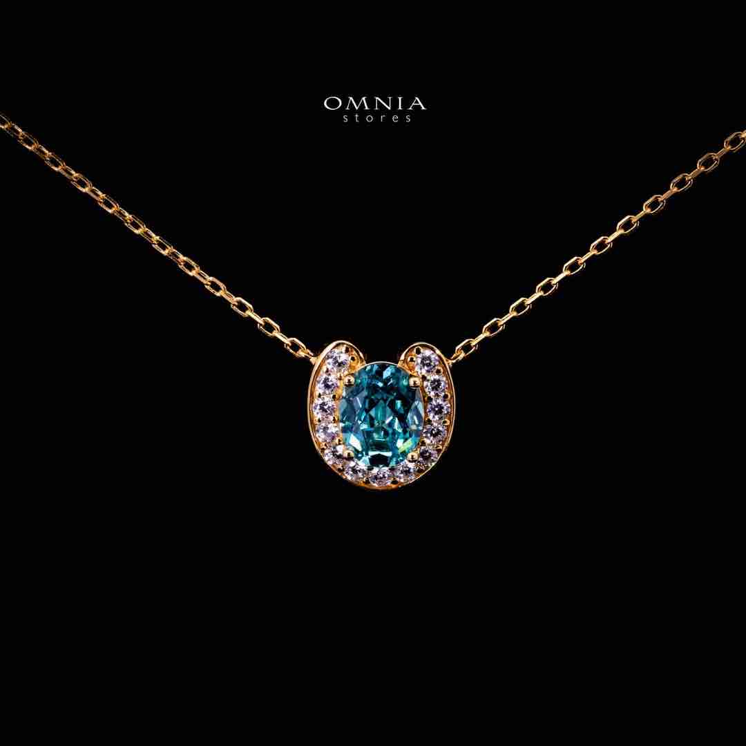 Omnia Amyra Sky Blue Stone Gold Pendant Necklace in 925 Silver with High Quality Simulated Diamonds - OMNIASTORES UAE