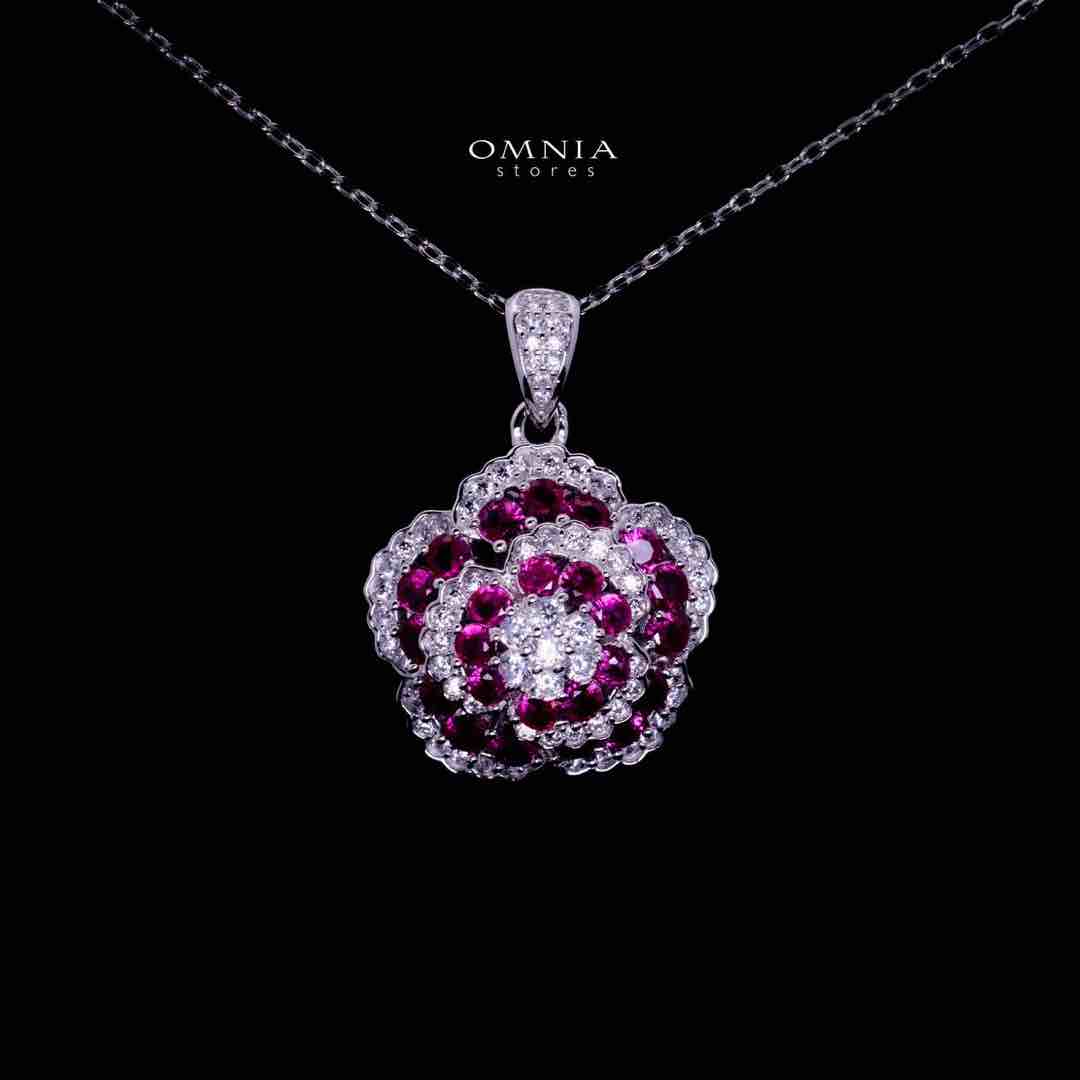 Omnia Ghaida Rose Cluster Silver Pendant Necklace in 925 Silver with High Quality Simulated Diamonds - OMNIASTORES UAE