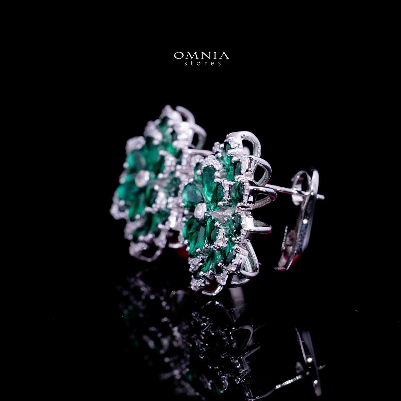Omnia Damiyah Emerald Green Floral Silver Clip Earrings in 925 Silver with High Quality Simulated Diamonds - OMNIASTORES UAE