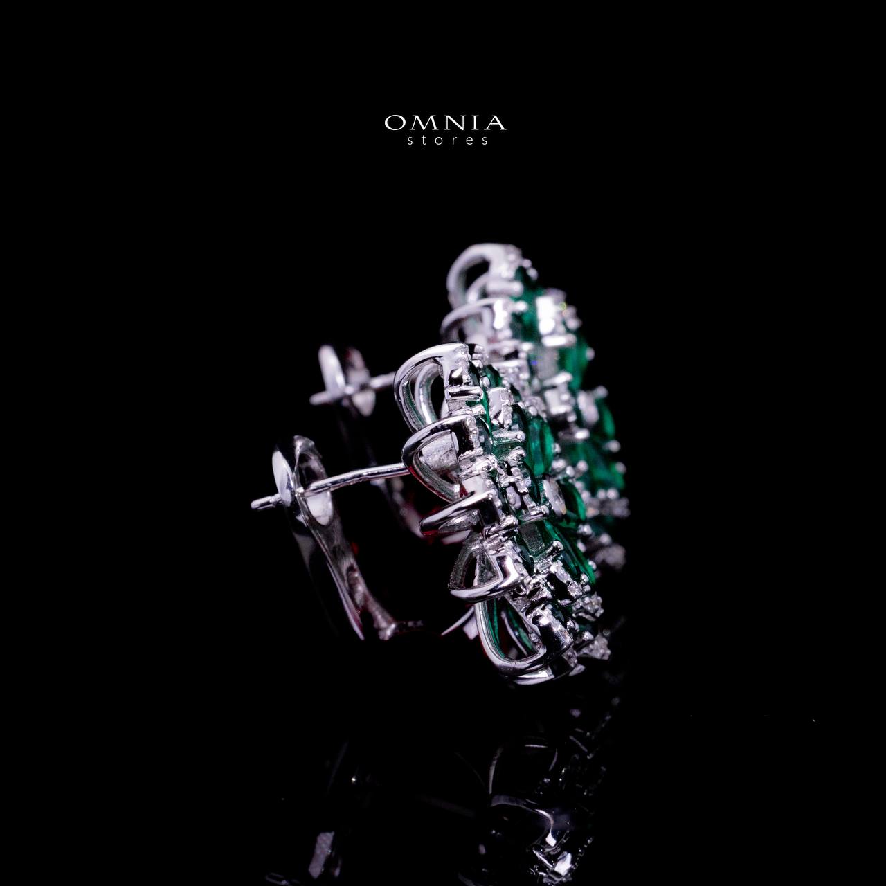 Omnia Damiyah Emerald Green Floral Silver Clip Earrings in 925 Silver with High Quality Simulated Diamonds - OMNIASTORES UAE