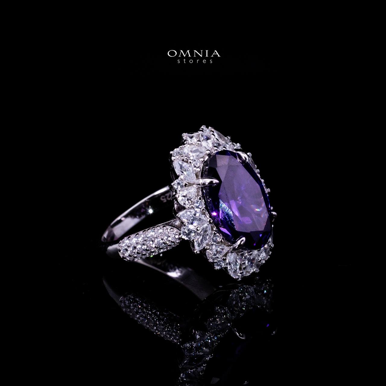 Omnia Anayah Purple Stone Silver Ring in 925 Silver with High Quality Simulated Diamonds - OMNIASTORES UAE
