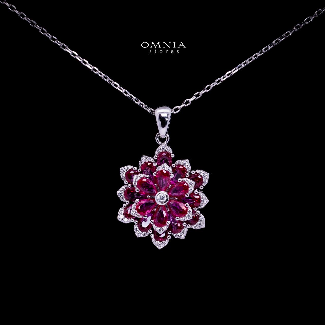 Omnia Damiyah Red Floral Silver Pendant Necklace in 925 Silver with High Quality Simulated Diamonds - OMNIASTORES UAE
