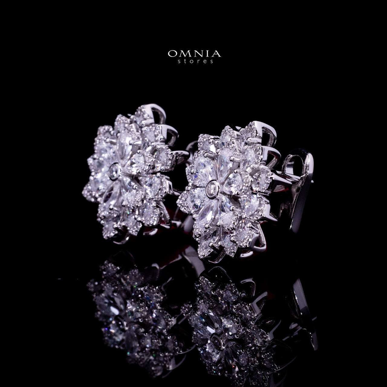 Omnia Damiyah White Floral Silver Clip Earrings in 925 Silver with High Quality Simulated Diamonds - OMNIASTORES UAE