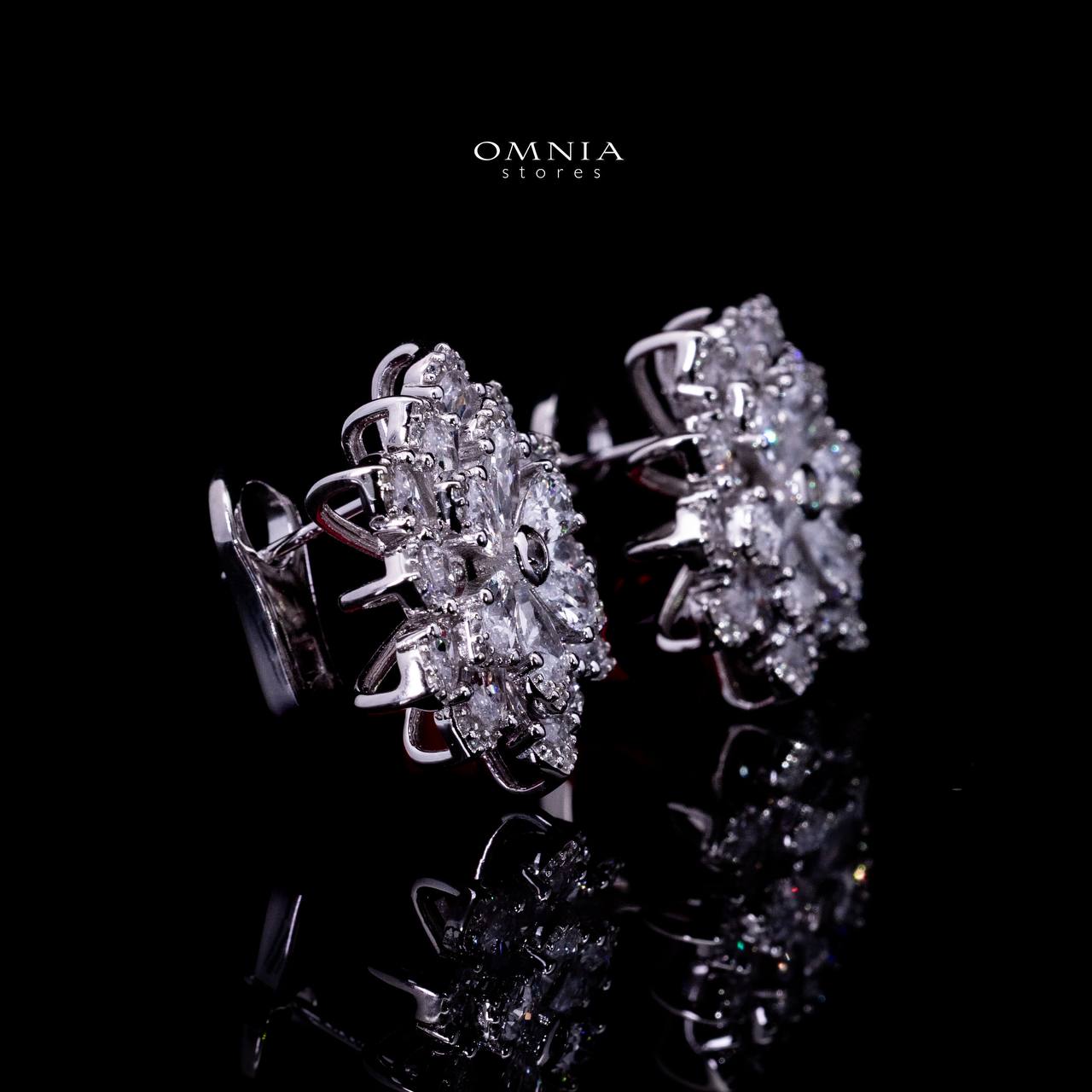 Omnia Damiyah White Floral Silver Clip Earrings in 925 Silver with High Quality Simulated Diamonds - OMNIASTORES UAE