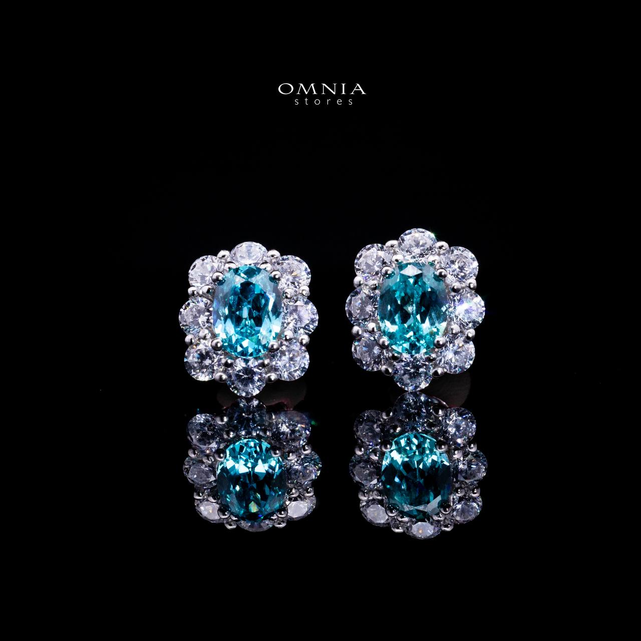 Omnia Mashael Sky Blue Stud Earrings 925 Silver in High Quality Simulated Diamonds - OMNIASTORES UAE