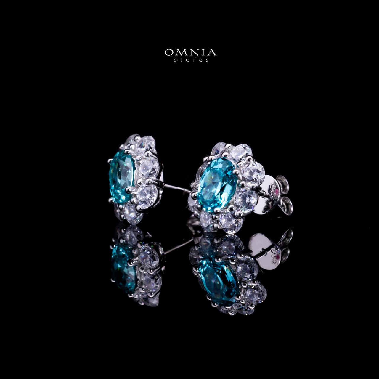 Omnia Mashael Sky Blue Stud Earrings 925 Silver in High Quality Simulated Diamonds - OMNIASTORES UAE