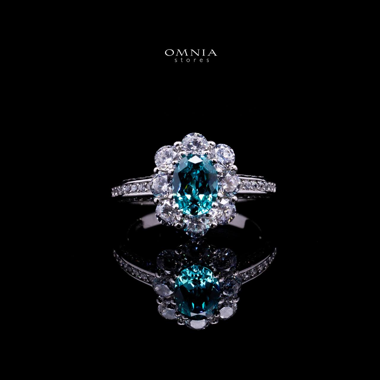 Omnia Mashael Sky Blue Silver RIng 925 Silver in High Quality Simulated Diamonds - OMNIASTORES UAE