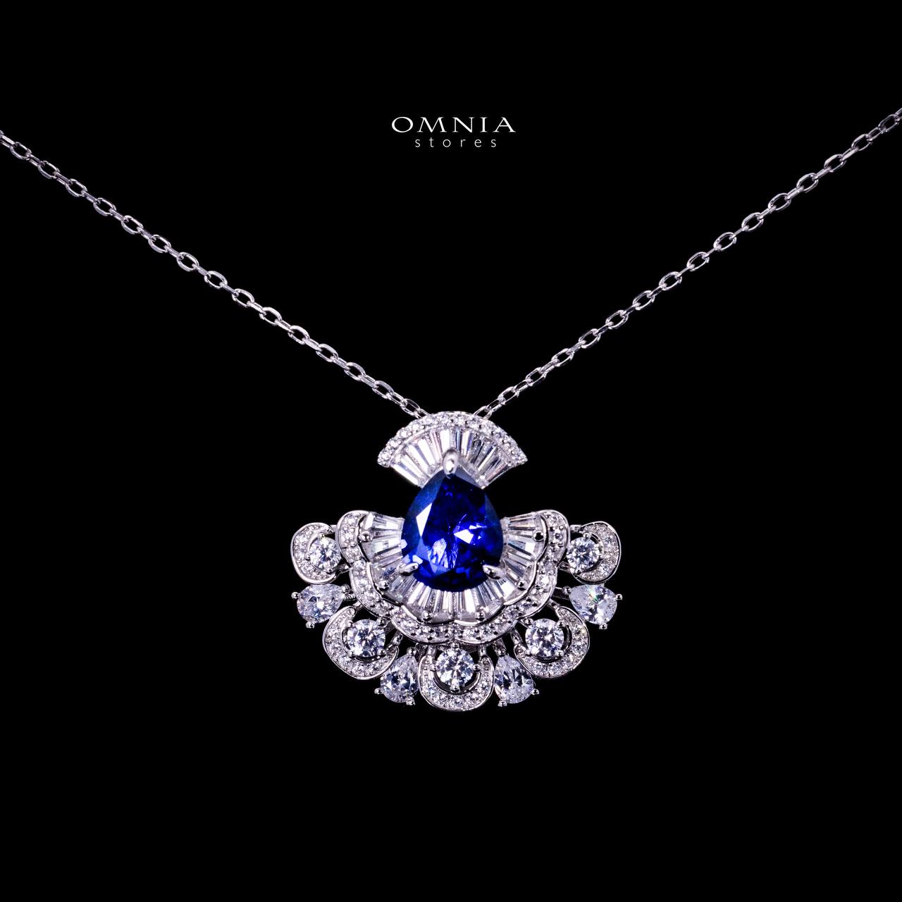 Omnia Aleyna Royal Blue Stone Silver Pendant Necklace in 925 Silver with High Quality Simulated Diamonds - OMNIASTORES UAE