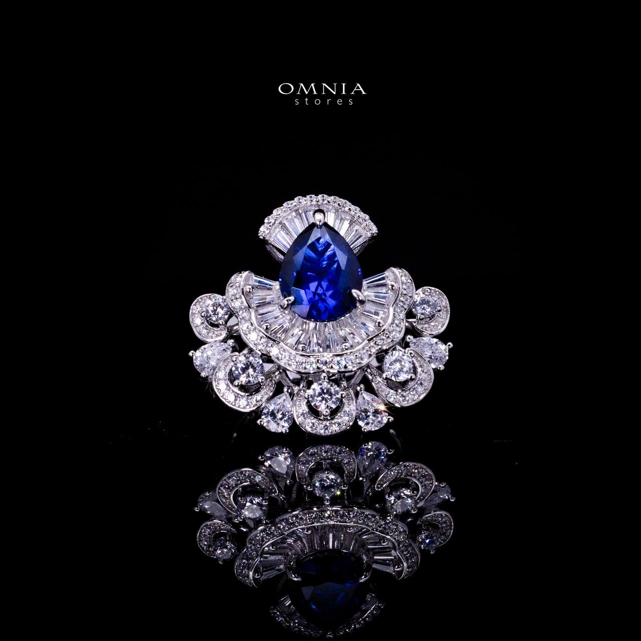 Omnia Aleyna Royal Blue Stone Silver RIng in 925 Silver with High Quality Simulated Diamonds - OMNIASTORES UAE