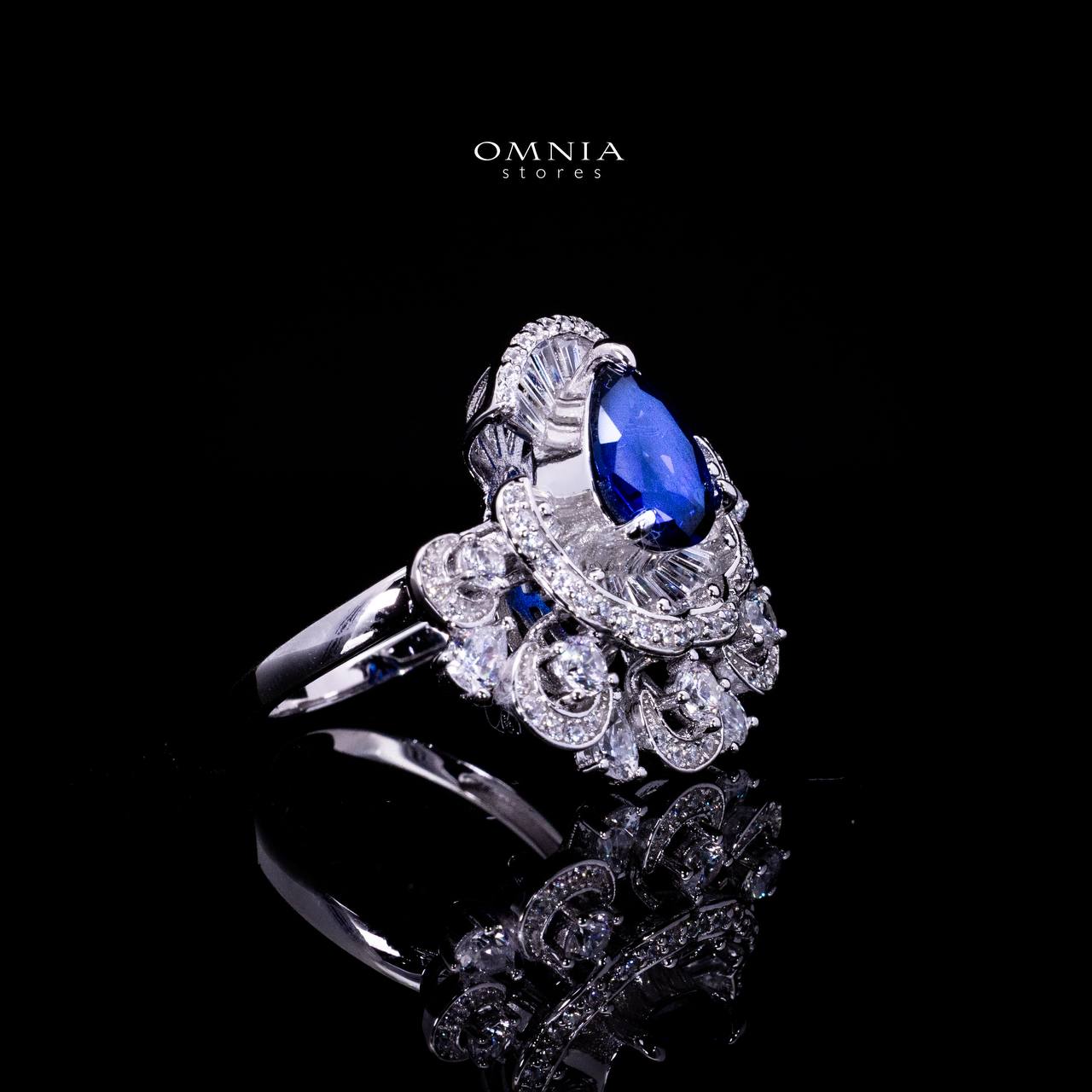 Omnia Aleyna Royal Blue Stone Silver RIng in 925 Silver with High Quality Simulated Diamonds - OMNIASTORES UAE