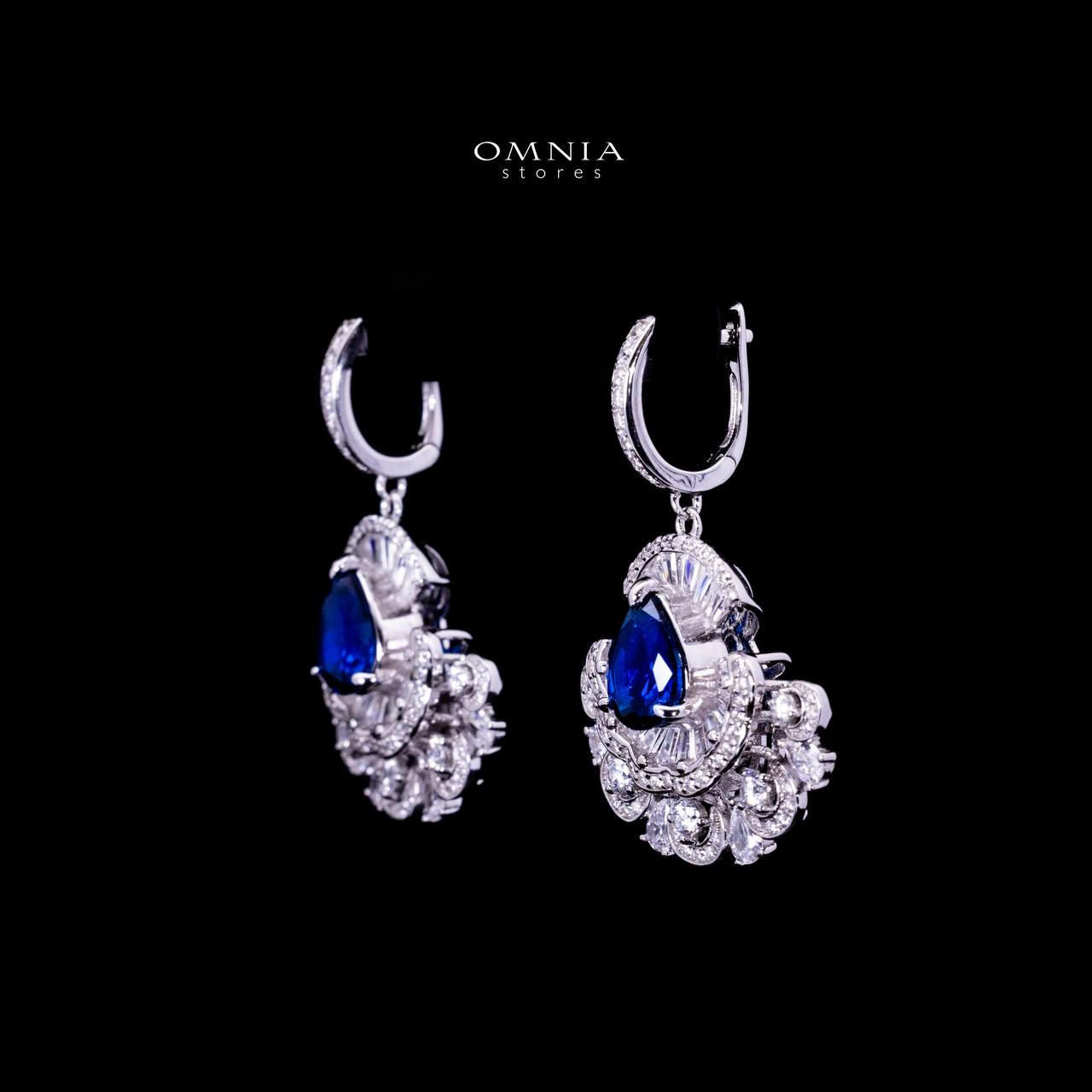 Omnia Aleyna Royal Blue Stone Silver Drop Earrings in 925 Silver with High Quality Simulated Diamonds - OMNIASTORES UAE