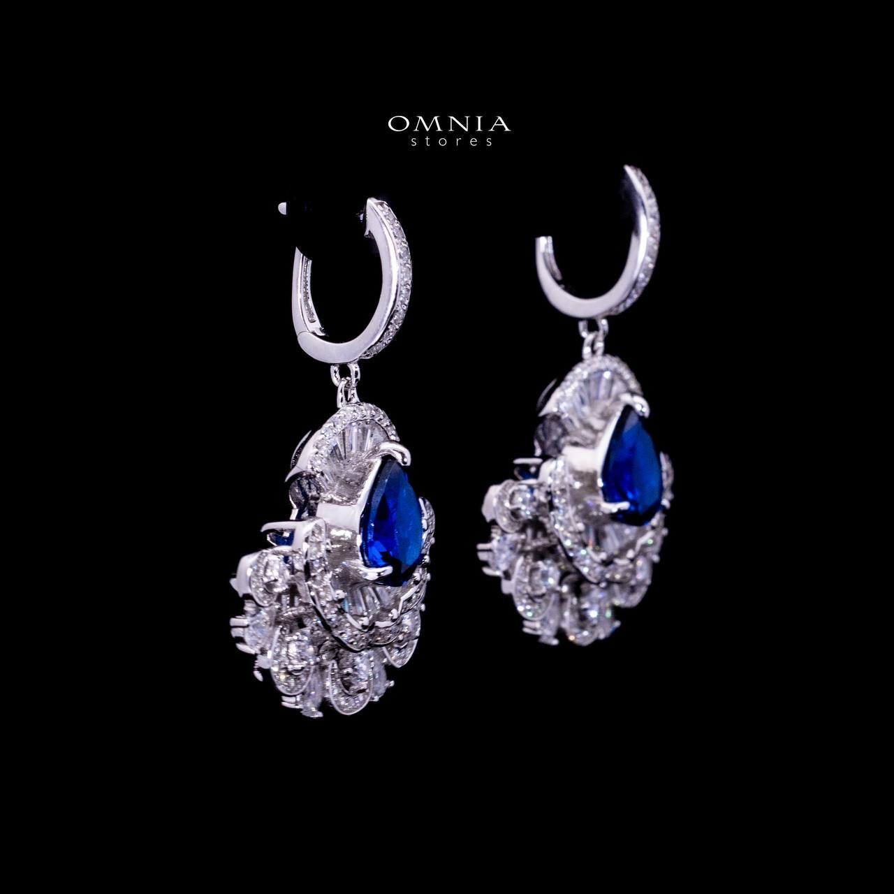 Omnia Aleyna Royal Blue Stone Silver Drop Earrings in 925 Silver with High Quality Simulated Diamonds - OMNIASTORES UAE