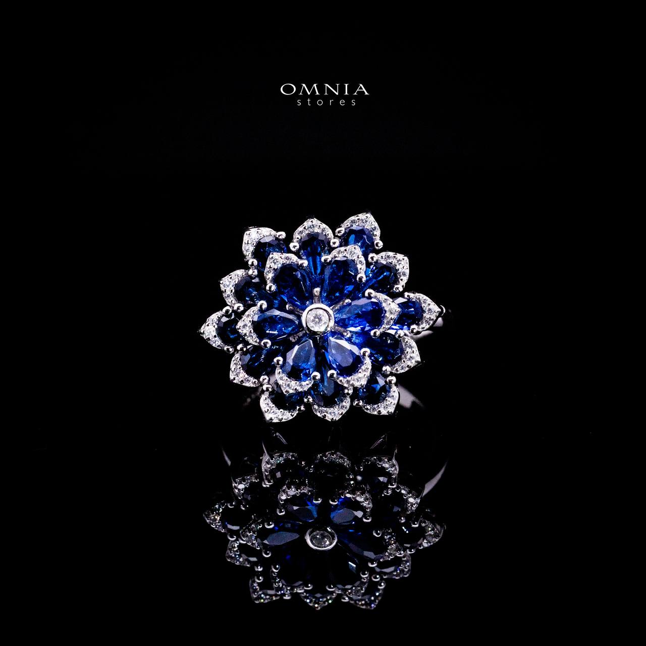 Omnia Damiyah Royal Blue Floral Silver Ring in 925 Silver with High Quality Simulated Diamonds - OMNIASTORES UAE