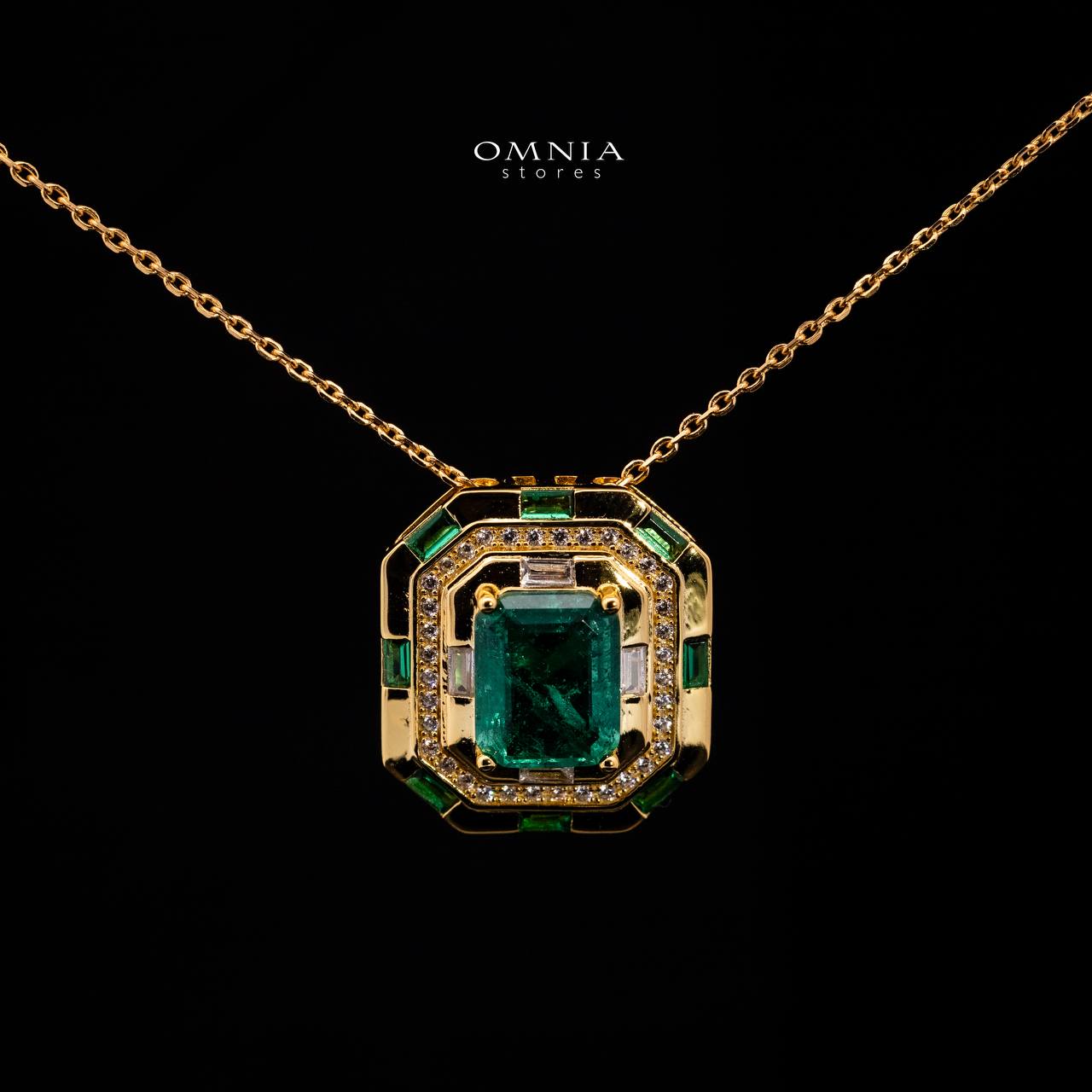 Omnia Zyra Emerald Green Golden Pendant Necklace in 925 Silver with High Quality Simulated Diamonds - OMNIASTORES UAE