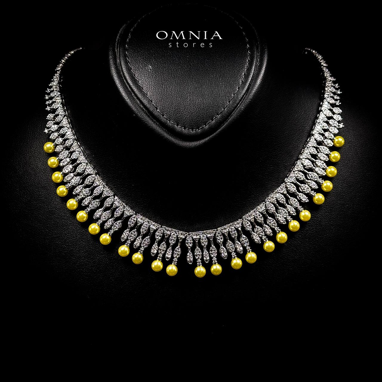 Omnia Shaika White in Golden Pearl Luxury Bridal Full Set in High Quality Zircon Stone Rhodium Plated - OMNIASTORES UAE