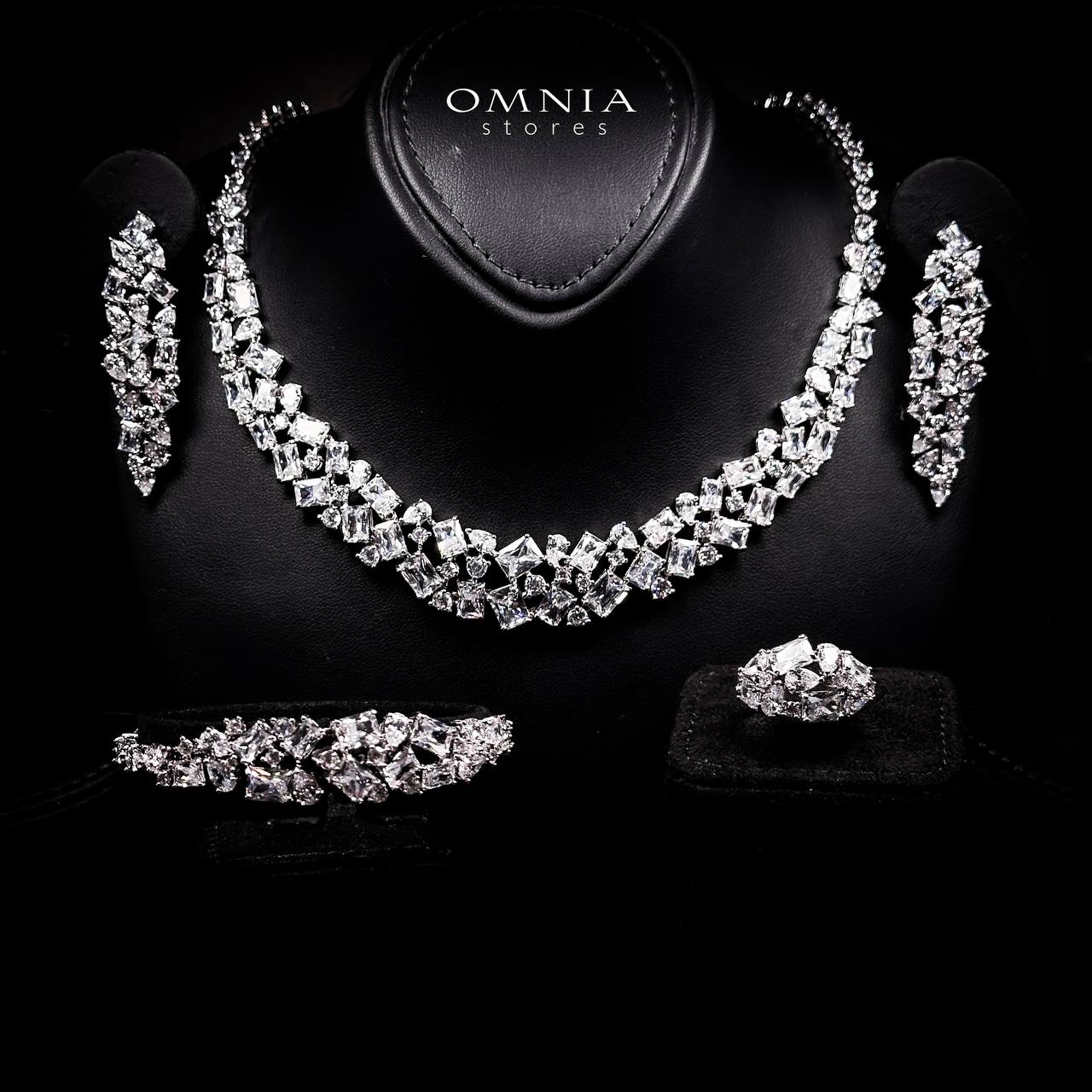 Omnia Anastasia White Luxury Bridal Full Set in High Quality Zircon Stone in Rhodium Plated - OMNIASTORES UAE
