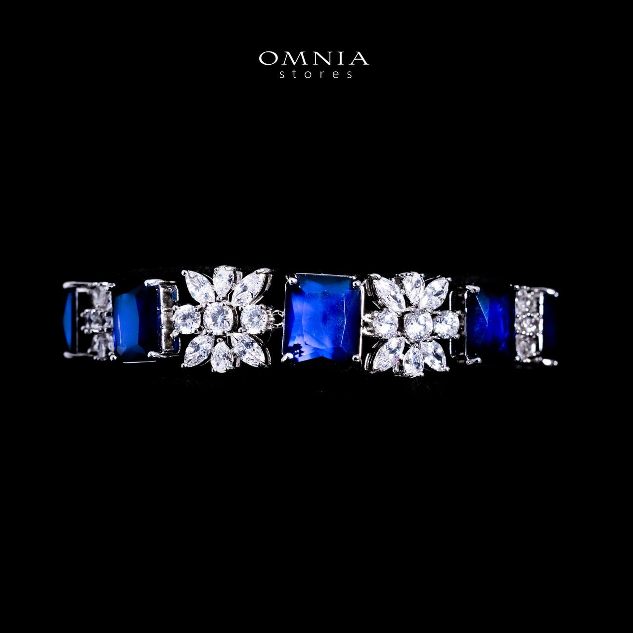 Omnia Charlotte Blue Luxry Bridal Full Set with Emerald and Pear-Cut High-Quality Simulated Diamonds Rhodium Plated - OMNIASTORES UAE