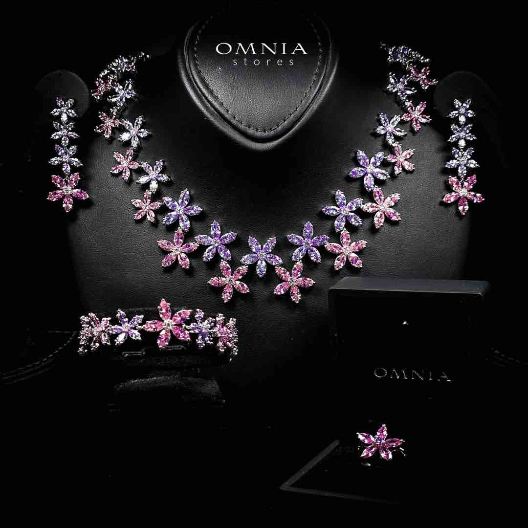Omnia Yusra Pink and Purple Bridal Full Set in High Quality Simulated Diamonds - OMNIASTORES UAE