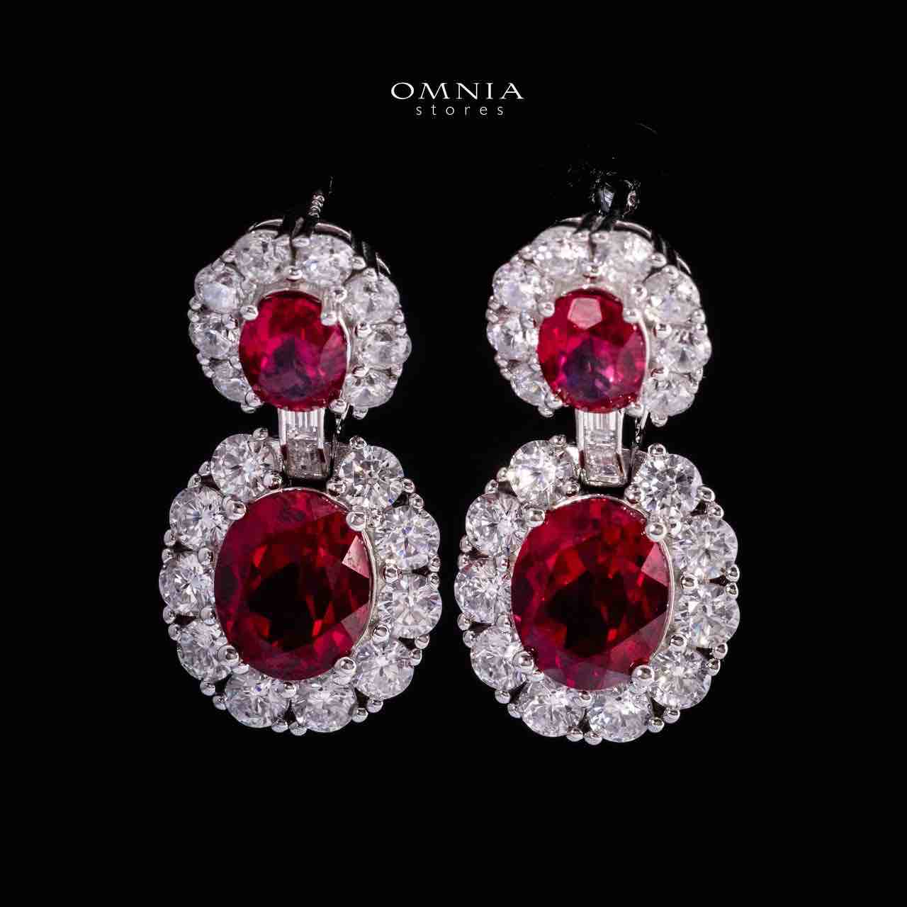 Omnia Naila Silver Oval Drop Earrings in 925 Silver With High Quality GRC Certified Red Ruby Lab Grown Stones