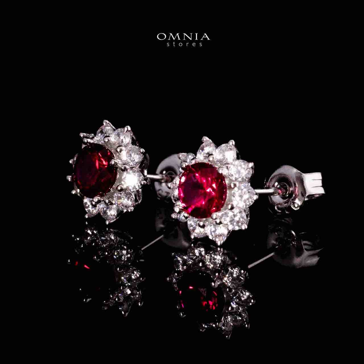 Omnia Naisha Silver Necklace and Earrings Set in 925 Silver With High Quality GRC Certified Ruby Red Lab Grown Stones