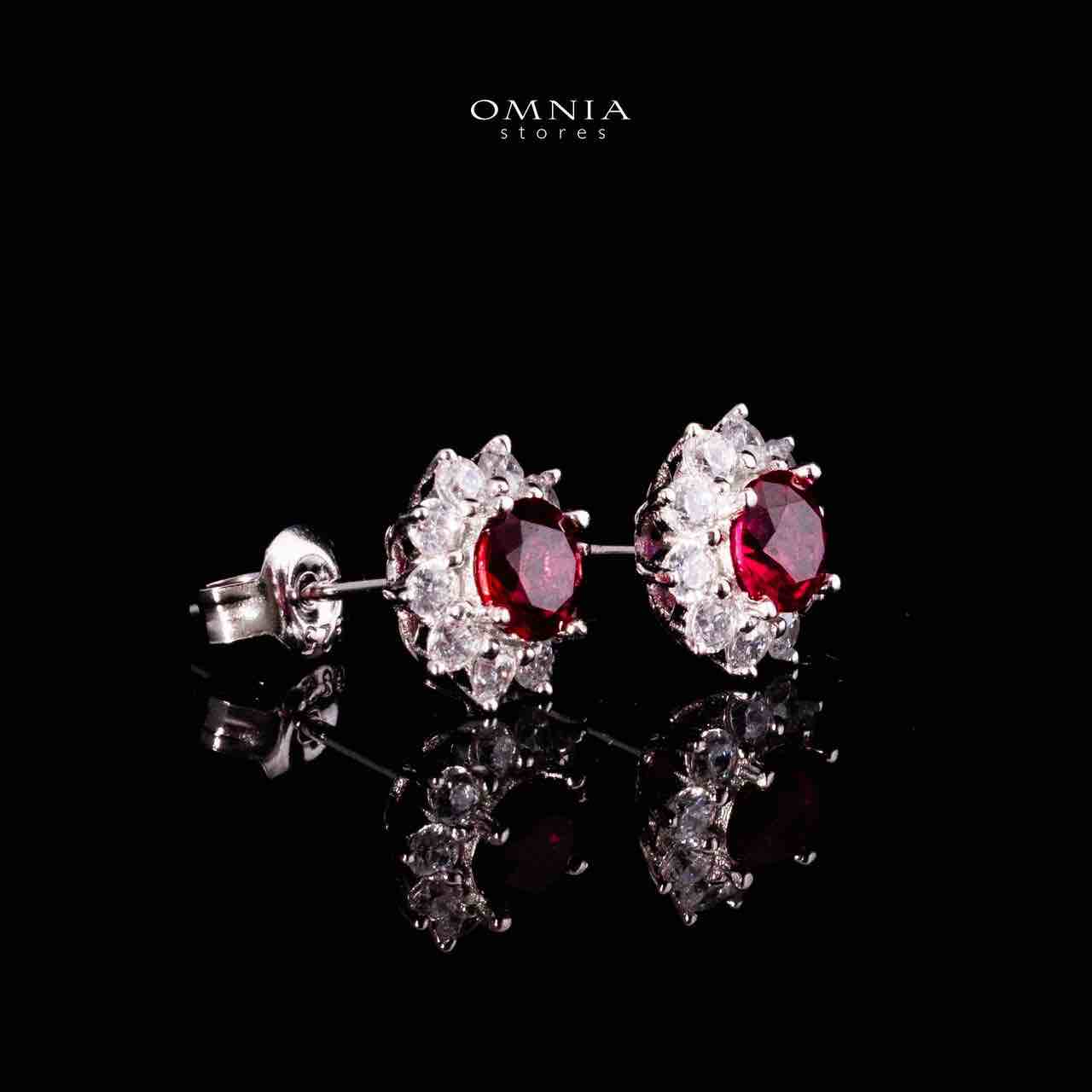 Omnia Naisha Silver Necklace and Earrings Set in 925 Silver With High Quality GRC Certified Ruby Red Lab Grown Stones