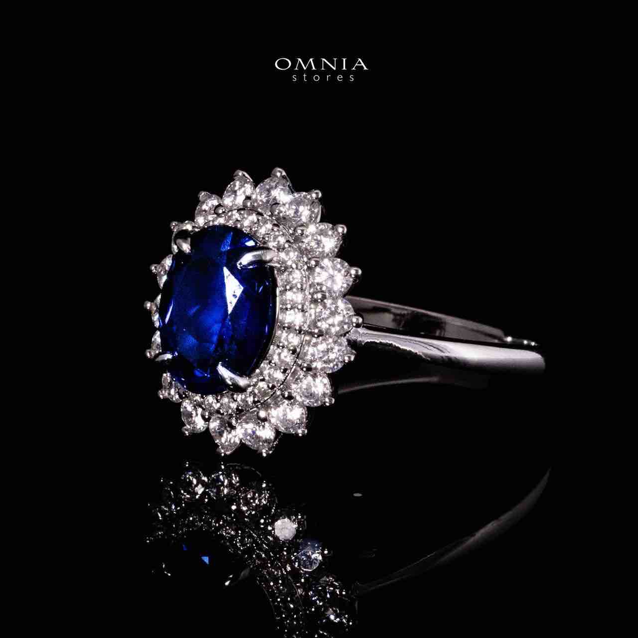 Omnia Mena Silver Ring in 925 Silver With GRC Certifited High Quality Sapphire Blue Lab Grown Stones