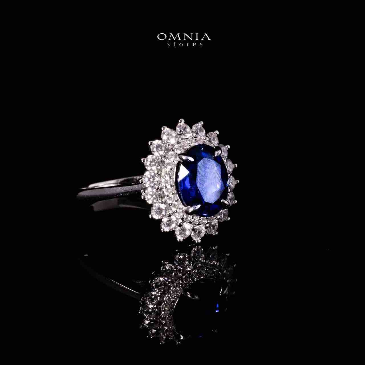 Omnia Mena Silver Ring in 925 Silver With GRC Certifited High Quality Sapphire Blue Lab Grown Stones