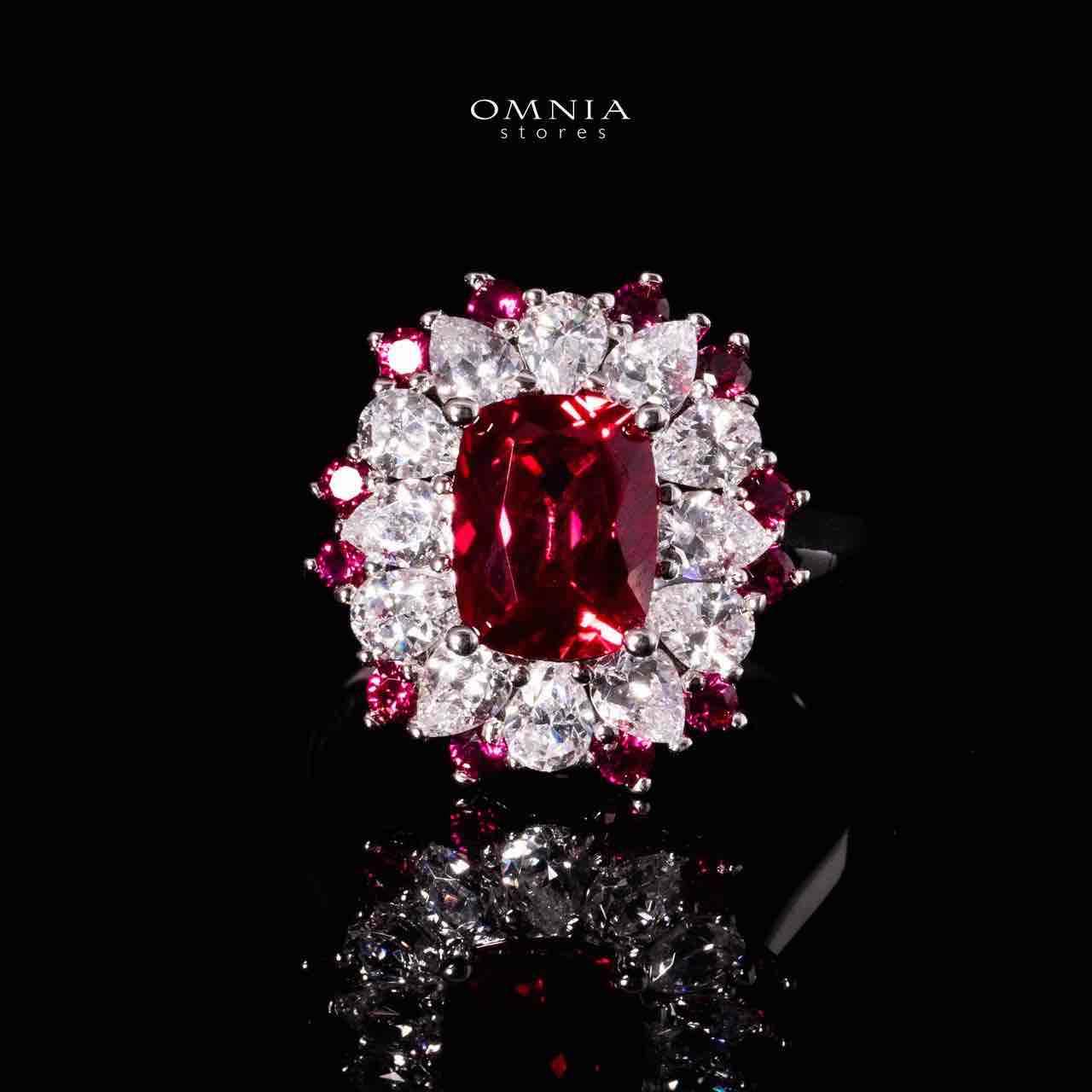 Omnia Lyna Silver Ring in 925 Silver With GRC Certifited High Quality Ruby Red Lab Grown Stones