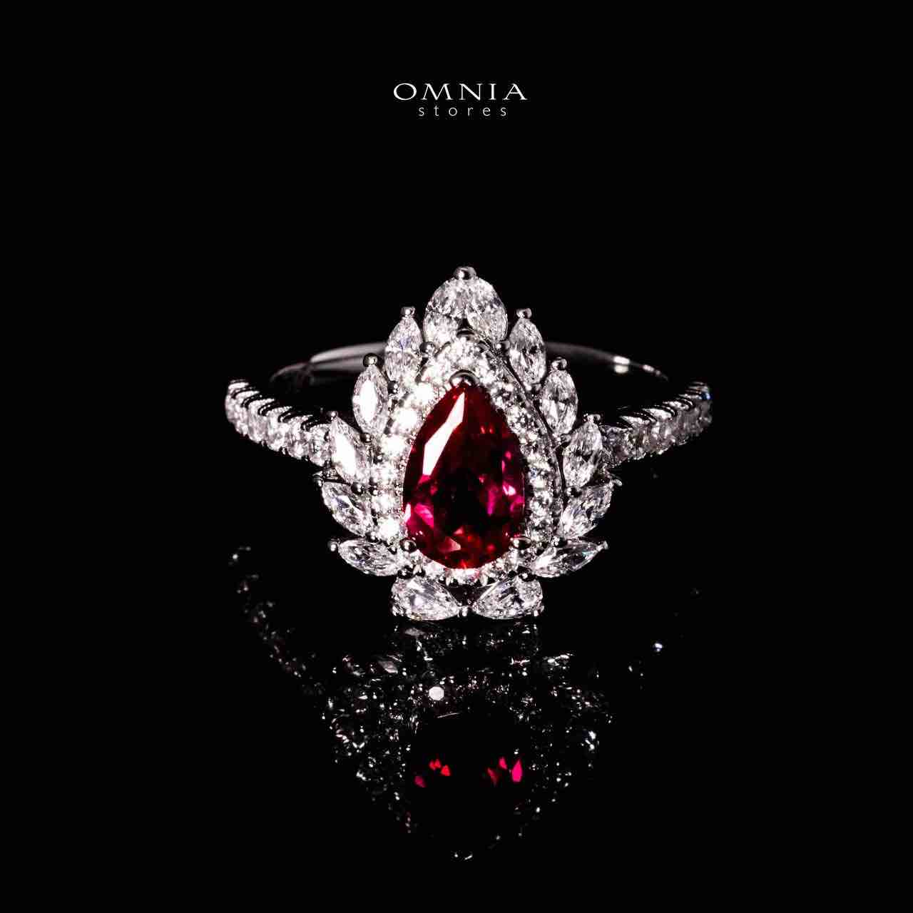 Omnia Nahima Silver Ring in 925 Silver With GRC Certifited High Quality Ruby Red Lab Grown Stones