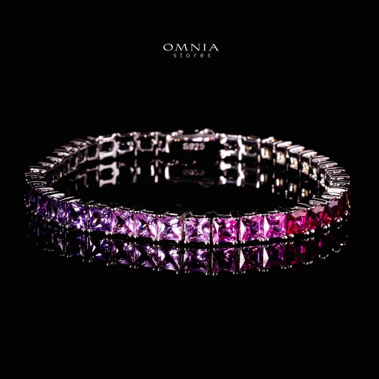 Omnia Zaha Rainbow Silver Tennis Bracelet in 925 Silver With GRC Certifited High Quality Sapphire Lab Grown Stones